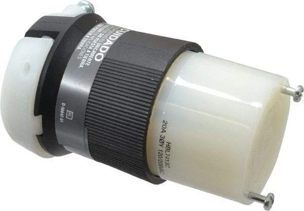 Hubbell Wiring Device-Kellems - 120/208 VAC, 20 Amp, NonNEMA Configuration, Industrial Grade, Ungrounded Connector - 1 Phase, 4 Poles, IP20, 0.35 to 1.15 Inch Cord Diameter - Exact Tool & Supply