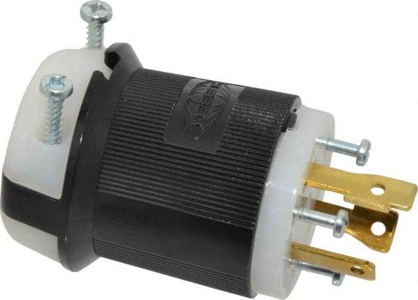 Hubbell Wiring Device-Kellems - 480 VAC, 30 Amp, L8-30P Configuration, Industrial Grade, Self Grounding Plug - 1 Phase, 2 Poles, IP20, 0.36 to 0.93 Inch Cord Diameter - Exact Tool & Supply