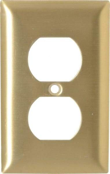 Hubbell Wiring Device-Kellems - 1 Gang, 4-1/2 Inch Long x 2.78 Inch Wide, Standard Outlet Wall Plate - Duplex Outlet, Brass, Brass - Exact Tool & Supply