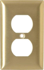 Hubbell Wiring Device-Kellems - 1 Gang, 4-1/2 Inch Long x 2.78 Inch Wide, Standard Outlet Wall Plate - Duplex Outlet, Brass, Brass - Exact Tool & Supply