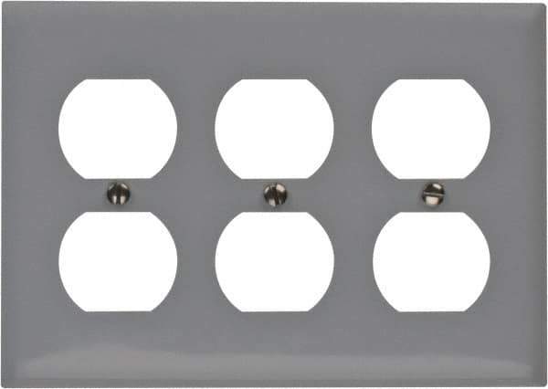 Hubbell Wiring Device-Kellems - 3 Gang, Outlet Wall Plate - Duplex Outlet, Metallic, Stainless Steel - Exact Tool & Supply