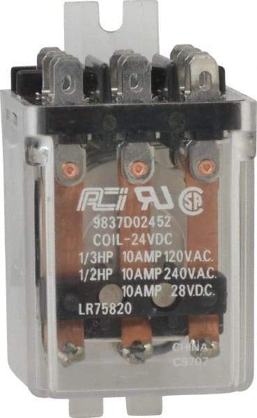 ACI - 11 Pins, Square Electromechanical Blade General Purpose Relay - 10 Amp at 240 VAC, 3PDT, 24 VDC - Exact Tool & Supply