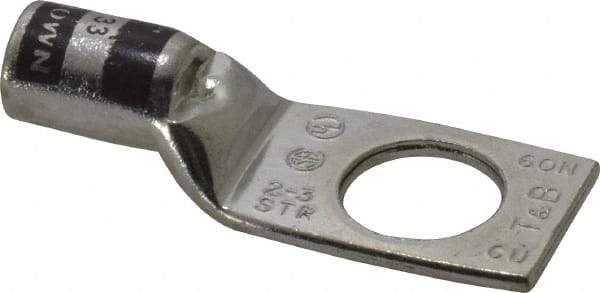Thomas & Betts - 2 AWG Noninsulated Compression Connection Square Ring Terminal - 1/2" Stud, 1.92" OAL x 3/4" Wide, Tin Plated Copper Contact - Exact Tool & Supply