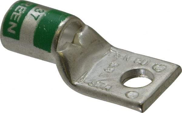Thomas & Betts - 1 AWG Noninsulated Compression Connection Square Ring Terminal - 1/4" Stud, 1-1/2" OAL x 0.68" Wide, Tin Plated Copper Contact - Exact Tool & Supply