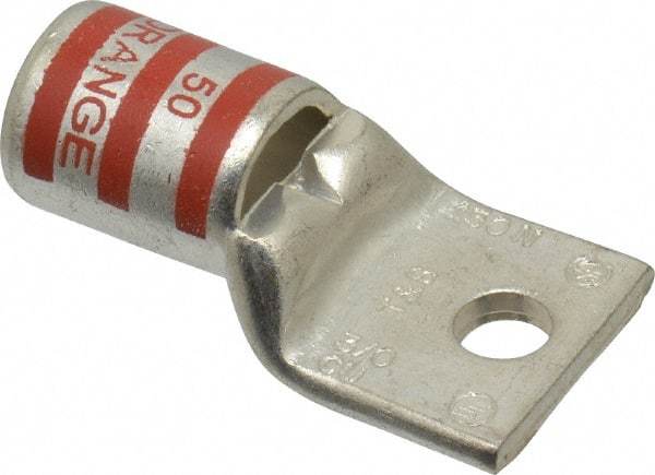Thomas & Betts - 3/0 AWG Noninsulated Compression Connection Rectangle Ring Terminal - 1/4" Stud, 1-3/4" OAL x 0.92" Wide, Tin Plated Copper Contact - Exact Tool & Supply