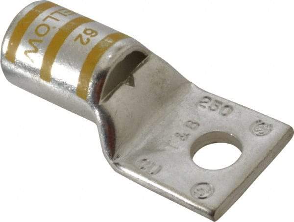 Thomas & Betts - 250 kcmil Wire Noninsulated Compression Connection Square Ring Terminal - 3/8" Stud, 2.28" OAL x 1.13" Wide, Tin Plated Copper Contact - Exact Tool & Supply