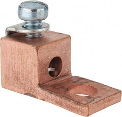 Thomas & Betts - 14-8 AWG Noninsulated Compression Connection Square Ring Terminal - 1/4" Stud, 1-1/8" OAL x 1/2" Wide, Copper Contact - Exact Tool & Supply