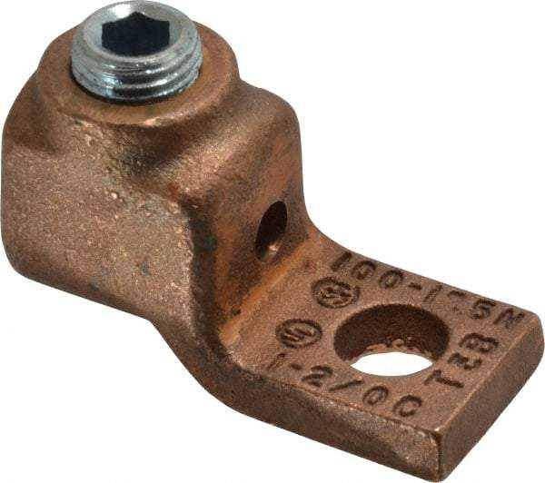 Thomas & Betts - 1-2/0 AWG Noninsulated Compression Connection Square Ring Terminal - 3/8" Stud, 1-15/16" OAL x 13/16" Wide, Copper Contact - Exact Tool & Supply
