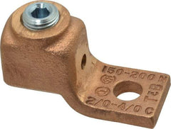 Thomas & Betts - 2/0-4/0 AWG Noninsulated Compression Connection Square Ring Terminal - 3/8" Stud, 2-3/8" OAL x 1" Wide, Copper Contact - Exact Tool & Supply