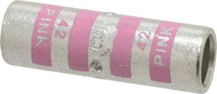Thomas & Betts - 1/0 AWG Compatible, Noninsulated, Crimp-On Butt Splice Terminal - 2 Wire Entries, Copper Contacts, Tin Contact Plating, 1.63" OAL, Pink - Exact Tool & Supply