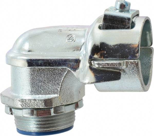 Thomas & Betts - 1-1/4" Trade, Malleable Iron Set Screw Angled FMC Conduit Connector - Insulated - Exact Tool & Supply