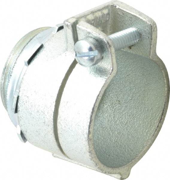 Thomas & Betts - 1" Trade, Malleable Iron Squeeze Clamp Straight FMC Conduit Connector - Noninsulated - Exact Tool & Supply