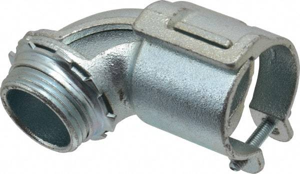 Thomas & Betts - 1" Trade, Malleable Iron Squeeze Clamp 90° FMC Conduit Connector - Noninsulated - Exact Tool & Supply
