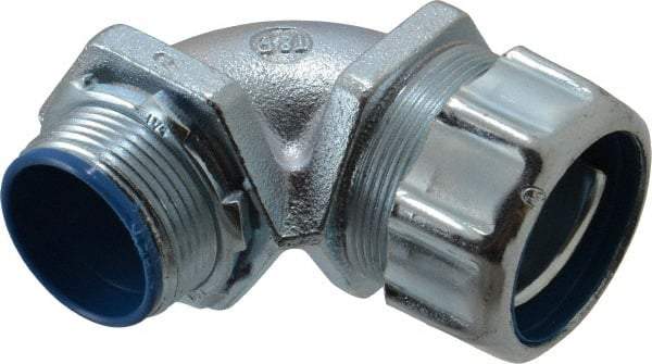 Thomas & Betts - 1-1/4" Trade, Malleable Iron Threaded Angled Liquidtight Conduit Connector - Insulated - Exact Tool & Supply