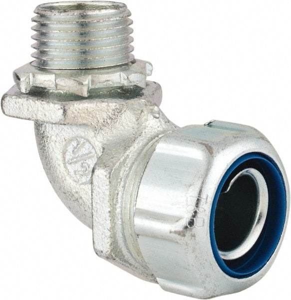 Thomas & Betts - 1/2" Trade, Malleable Iron Threaded Angled Liquidtight Conduit Connector - Noninsulated - Exact Tool & Supply