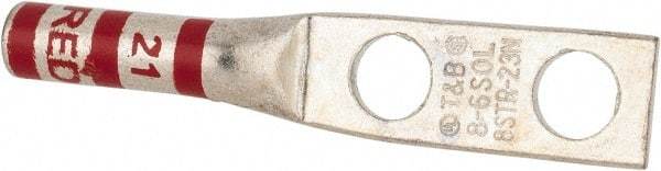 Thomas & Betts - 8 AWG Noninsulated Compression Connection Rectangle Ring Terminal - 1/4" Stud, 2.19" OAL x 0.42" Wide, Tin Plated Copper Contact - Exact Tool & Supply