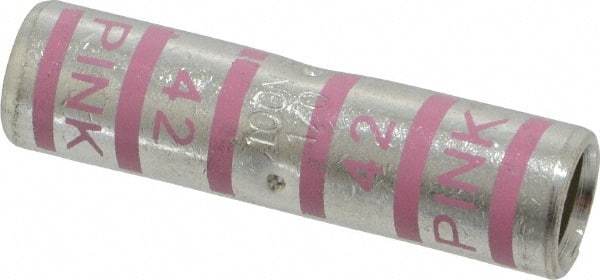 Thomas & Betts - 1/0 AWG Compatible, Noninsulated, Crimp-On Butt Splice Terminal - 2 Wire Entries, Copper Contacts, Tin Contact Plating, 2" OAL, Pink - Exact Tool & Supply