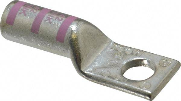 Thomas & Betts - 1/0 AWG Noninsulated Compression Connection Rectangle Ring Terminal - 3/8" Stud, 2.23" OAL x 3/4" Wide, Tin Plated Copper Contact - Exact Tool & Supply
