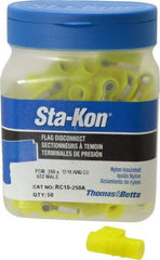 Thomas & Betts - 12 to 10 AWG, Nylon, Fully Insulated, Female Wire Disconnect - 1/4 Inch Wide Tab, Yellow, CSA Certified, RoHS Compliant, UL 94 V-0, UL File E66716, UL Listed - Exact Tool & Supply