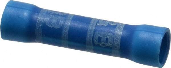 Thomas & Betts - 16 to 14 AWG Compatible, Vinyl Fully Insulated, Crimp-On Butt Splice Terminal - 2 Wire Entries, Copper Contacts, Tin Contact Plating, 1.13" OAL, Blue - Exact Tool & Supply