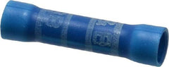 Thomas & Betts - 16 to 14 AWG Compatible, Vinyl Fully Insulated, Crimp-On Butt Splice Terminal - 2 Wire Entries, Copper Contacts, Tin Contact Plating, 1.13" OAL, Blue - Exact Tool & Supply