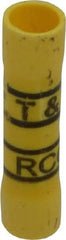 Thomas & Betts - 12 to 10 AWG Compatible, Vinyl Fully Insulated, Crimp-On Butt Splice Terminal - 2 Wire Entries, Copper Contacts, Tin Contact Plating, 1.31" OAL, Yellow - Exact Tool & Supply