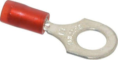Thomas & Betts - 22-16 AWG Partially Insulated Crimp Connection D Shaped Ring Terminal - 1/4" Stud, 1.1" OAL x 0.46" Wide, Tin Plated Copper Contact - Exact Tool & Supply