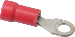Thomas & Betts - 22-16 AWG Partially Insulated Crimp Connection D Shaped Ring Terminal - #6 Stud, 0.94" OAL x 1/4" Wide, Tin Plated Copper Contact - Exact Tool & Supply
