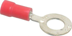 Thomas & Betts - 22-16 AWG Partially Insulated Crimp Connection D Shaped Ring Terminal - 1/4" Stud, 1.13" OAL x 1/2" Wide, Tin Plated Copper Contact - Exact Tool & Supply