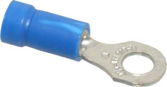 Thomas & Betts - 18-14 AWG Partially Insulated Crimp Connection D Shaped Ring Terminal - #8 Stud, 0.97" OAL x 0.31" Wide, Tin Plated Copper Contact - Exact Tool & Supply