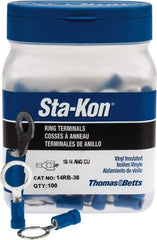 Thomas & Betts - 18-14 AWG Partially Insulated Crimp Connection D Shaped Ring Terminal - 3/8" Stud, 1.16" OAL x 0.54" Wide, Tin Plated Copper Contact - Exact Tool & Supply