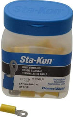 Thomas & Betts - 12-10 AWG Partially Insulated Crimp Connection D Shaped Ring Terminal - #6 Stud, 1.06" OAL x 0.31" Wide, Tin Plated Copper Contact - Exact Tool & Supply