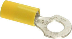 Thomas & Betts - 12-10 AWG Partially Insulated Crimp Connection D Shaped Ring Terminal - 1/4" Stud, 1.16" OAL x 1/2" Wide, Tin Plated Copper Contact - Exact Tool & Supply