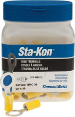 Thomas & Betts - 12-10 AWG Partially Insulated Crimp Connection D Shaped Ring Terminal - 3/8" Stud, 1.29" OAL x 0.59" Wide, Tin Plated Copper Contact - Exact Tool & Supply