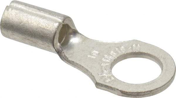 Thomas & Betts - 18-14 AWG Noninsulated Crimp Connection D Shaped Ring Terminal - #10 Stud, 3/4" OAL x 0.31" Wide, Tin Plated Copper Contact - Exact Tool & Supply