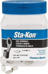 Thomas & Betts - 12-10 AWG Noninsulated Crimp Connection D Shaped Ring Terminal - #6 Stud, 0.82" OAL x 0.31" Wide, Tin Plated Copper Contact - Exact Tool & Supply