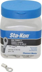 Thomas & Betts - 12-10 AWG Noninsulated Crimp Connection D Shaped Ring Terminal - #10 Stud, 0.85" OAL x 0.38" Wide, Tin Plated Copper Contact - Exact Tool & Supply