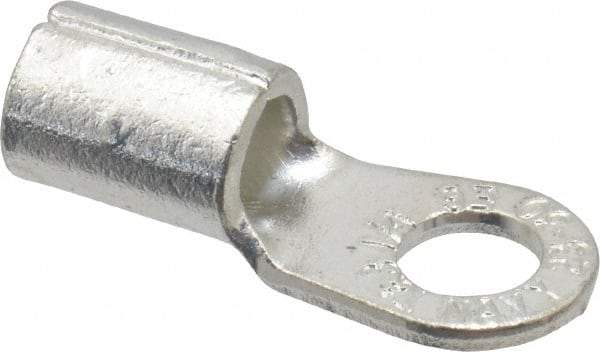 Thomas & Betts - 6 AWG Noninsulated Crimp Connection Circular Ring Terminal - 1/4" Stud, 1.13" OAL x 0.48" Wide, Tin Plated Copper Contact - Exact Tool & Supply
