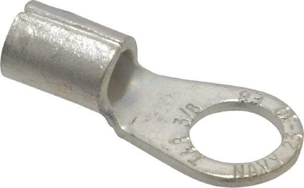 Thomas & Betts - 6 AWG Noninsulated Crimp Connection Circular Ring Terminal - 3/8" Stud, 1.32" OAL x 0.6" Wide, Tin Plated Copper Contact - Exact Tool & Supply