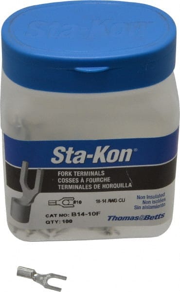 Thomas & Betts - #10 Stud, 18 to 14 AWG Compatible, Noninsulated, Crimp Connection, Standard Fork Terminal - Exact Tool & Supply