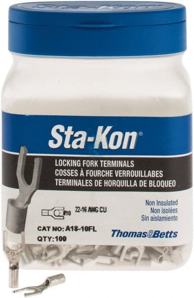 Thomas & Betts - #10 Stud, 22 to 16 AWG Compatible, Noninsulated, Crimp Connection, Locking Fork Terminal - Exact Tool & Supply