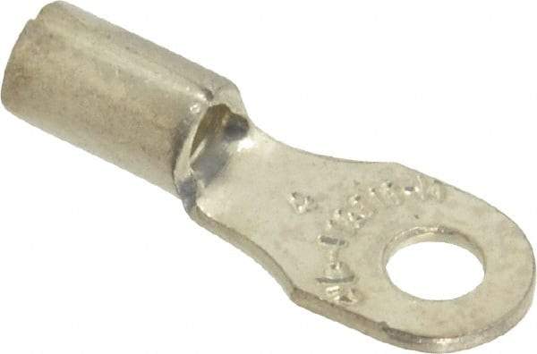 Thomas & Betts - 18-14 AWG Noninsulated Crimp Connection D Shaped Ring Terminal - #4 Stud, 0.72" OAL x 1/4" Wide, Tin Plated Copper Contact - Exact Tool & Supply
