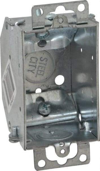 Thomas & Betts - 1 Gang, (5) 1/2" Knockouts, Steel Rectangle Switch Box - 3" Overall Height x 2" Overall Width x 2-1/4" Overall Depth - Exact Tool & Supply