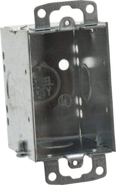 Thomas & Betts - 1 Gang, (5) 1/2" Knockouts, Steel Rectangle Switch Box - 3" Overall Height x 2" Overall Width x 2-3/4" Overall Depth - Exact Tool & Supply