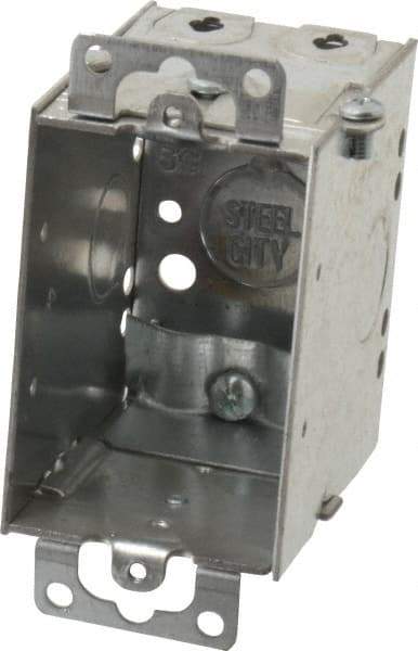 Thomas & Betts - 1 Gang, (5) 1/2" Knockouts, Steel Rectangle Switch Box - 3" Overall Height x 2" Overall Width x 2-3/4" Overall Depth - Exact Tool & Supply