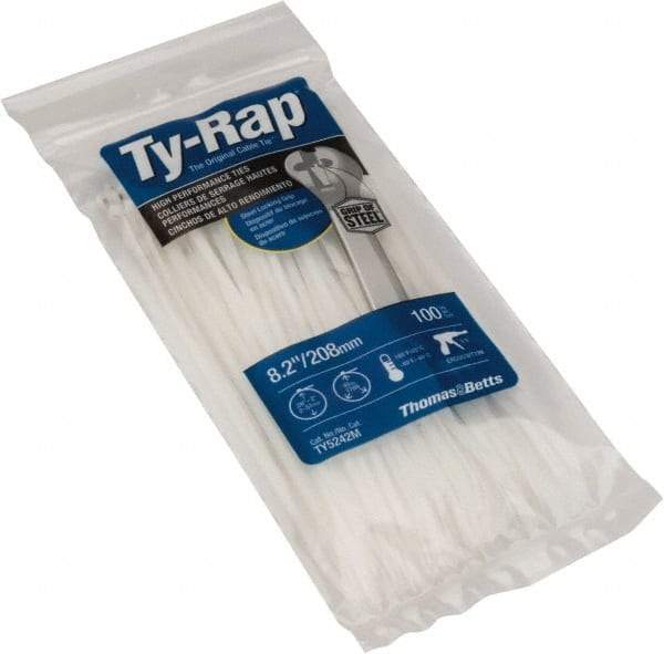 Thomas & Betts - 8.19" Long Natural (Color) Nylon Standard Cable Tie - 40 Lb Tensile Strength, 1.04mm Thick, 50.8mm Max Bundle Diam - Exact Tool & Supply