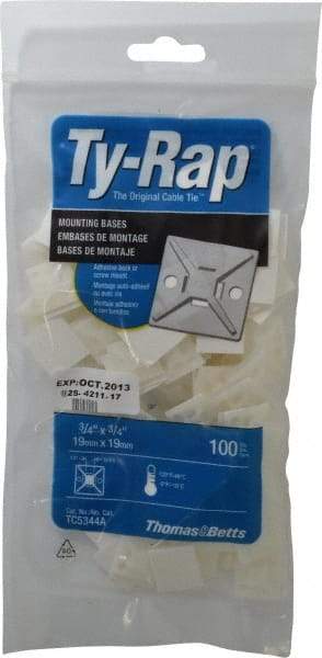 Thomas & Betts - Natural (Color), Nylon, Four Way Cable Tie Mounting Base - 19.05mm Long x 19.05mm Wide Adhesive Back, Screw Size 8 - Exact Tool & Supply