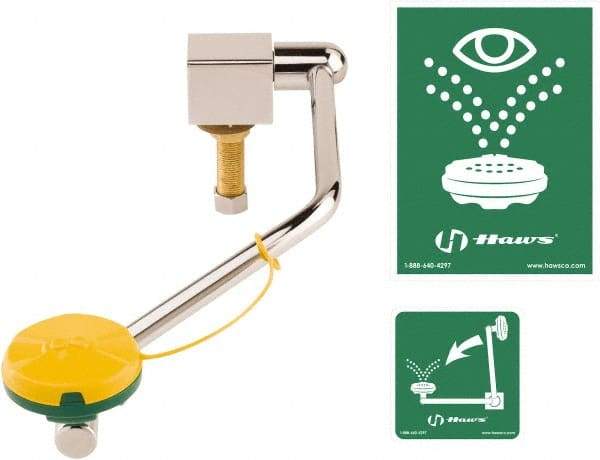 Haws - 8" Wide x 16-7/8" High, Deck Mount, Eye & Face Wash Station - 1/2" Inlet, 30 to 90 psi Flow, 4.2 GPM Flow Rate - Exact Tool & Supply