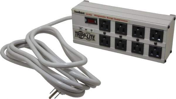 Tripp-Lite - 8 Outlets, 120 Volts, 15 Amps, 12' Cord, Power Outlet Strip - Free Hanging, Keyhole Mount, 1-15P NEMA Configuration, 11-1/2" Strip - Exact Tool & Supply