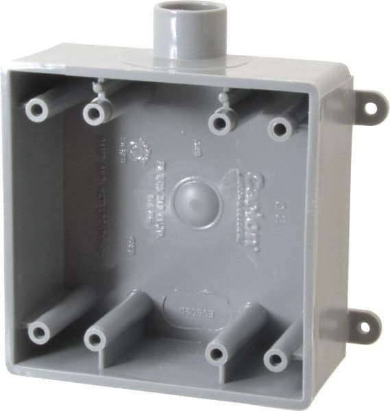 Thomas & Betts - 2 Gang, (1) 1/2" Knockout, PVC Rectangle Switch Box - 117.35mm Overall Height x 142.24mm Overall Width x 50.29mm Overall Depth, Weather Resistant - Exact Tool & Supply